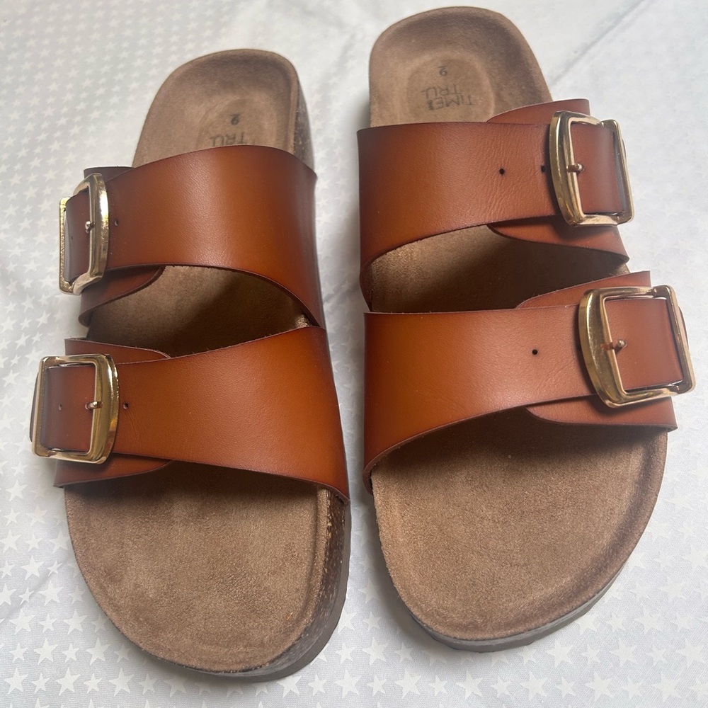 Brown Double Buckle Sandals